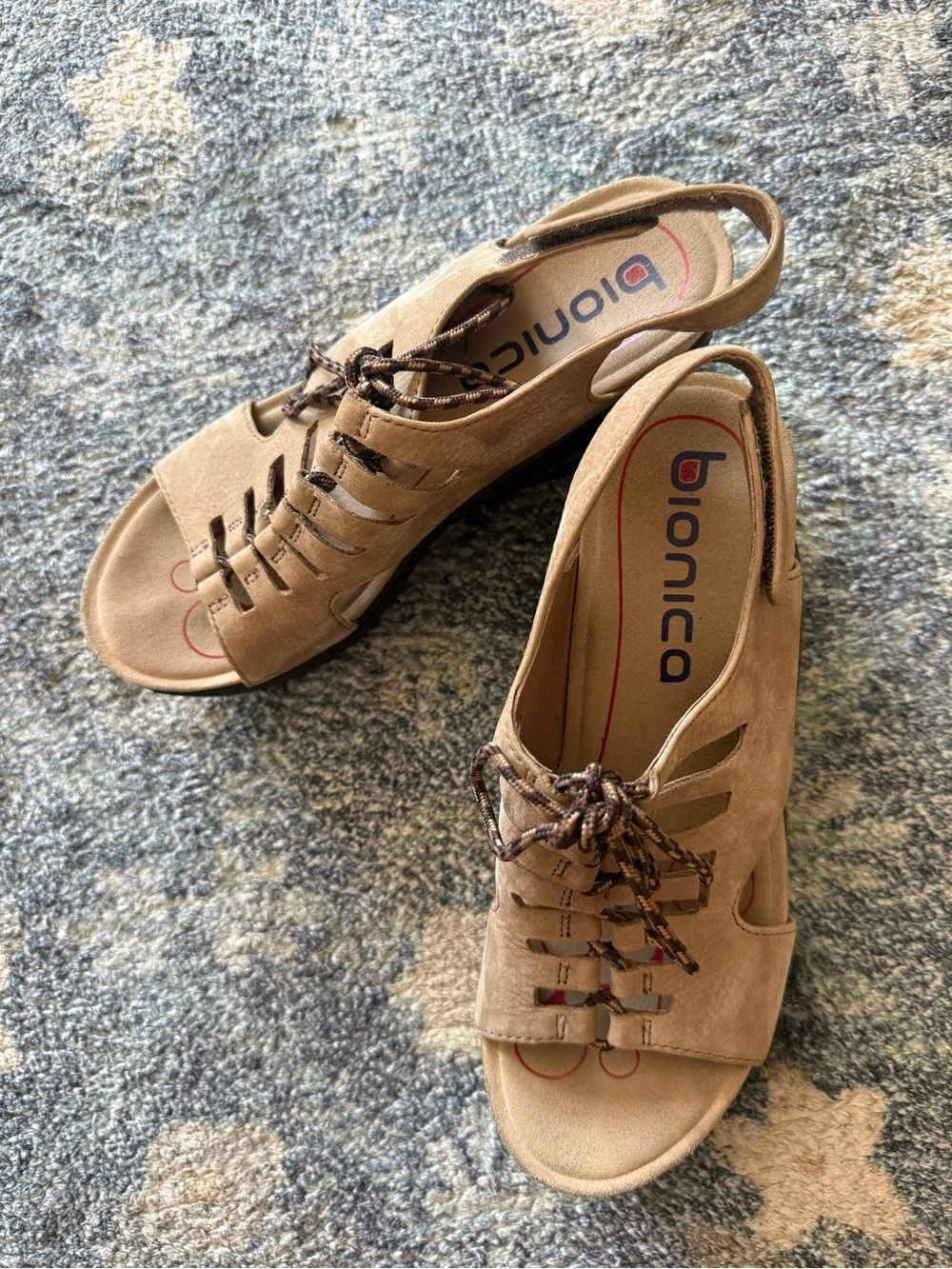 Bionica Tan Suede Lace-Up Wedge Sandals